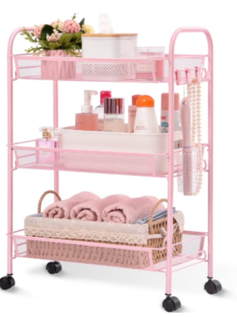 NWOT-3 Tier Rolling Cart Organizer, Mesh Cart with Wheels